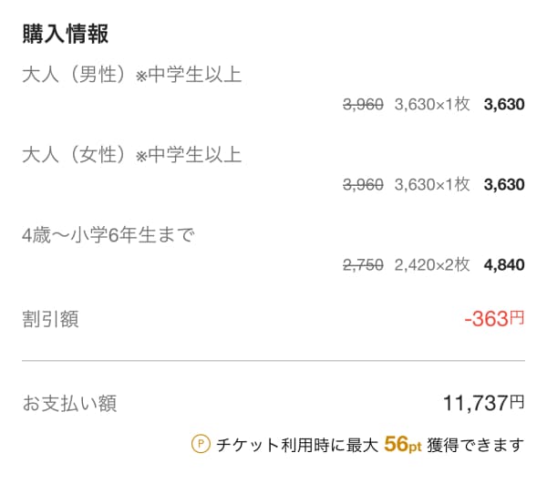 アソビューの割引チケットにクラブオフ優待クーポン利用の購入画面